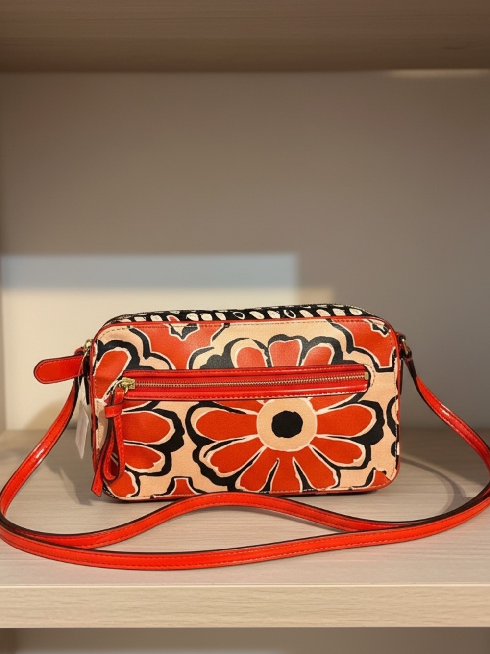 Coach Red and Cream Floral Crossbody Bag